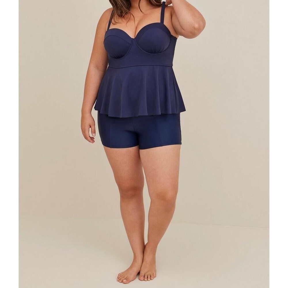 Torrid Tankini Peplum Underwire Swim Top Size 2-DD/F Cups Navy Blue Women - Picture 4 of 11